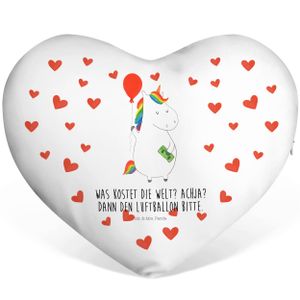 Mr. & Mrs. Panda Herzkissen Einhorn Luftballon - Weiß - Geschenk, Dekokissen, Einhörner, Pegasus, Herzform, Unicorn, Lebenslust, Einhorn Deko