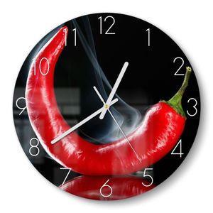 DEQORI Glasuhr Ø30 cm Zahlen 'Feurige Chilischote' Wanduhr Glas Uhr Design leise