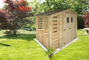 Gartenhütte Holz Velden - 2,56 x 2,00 Meter aus 19mm Blockbohlen mit Kaminholzunterstand