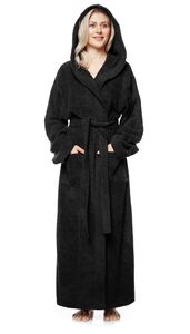 Bademantel Pandora für Damen mit Kapuze, extra lang, 100% Baumwolle, Farbe:Schwarz, Größe:M