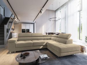 Masseno Ecksofa SELVA R-S mit Schlaffunktion L-Form, Sofa mit Bettkasten, Wohnzimmersofa, Couch, Soffa, Bettsofa, Couchgarnitur- Creme, MONOLITH 04