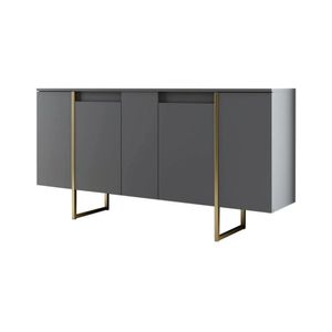 Kommode Betel, Wohnzimmerbuffet, Wohnzimmer-Sideboard, Moderne KÃ1/4chen-Speisekammer, 160x35h80 cm, Anthrazit und Gold
