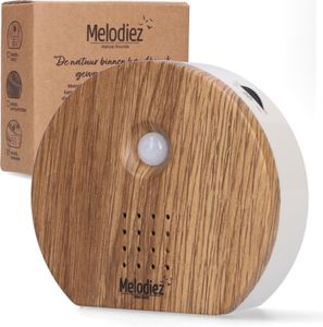 Melodiez Vogelgeräusche Häuschen mit Sensor – Box inkl. Batterien & 4 natürliche Vogel-, Ozean- & Dschungelklänge – Dunkles Holz