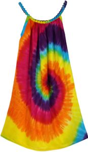 Batik Kinderkleid Regenbogen, Trägerkleid, Sommerkleid, Mädchenkleid - Bunt, Kinder/Baby, Viskose, Größe: XL (128/134)