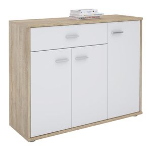 Sideboard ESTELLE Kommode Mehrzweckschrank, Sonoma Eiche/weiß mit 3 Türen und 1 Schublade, 88 cm breit