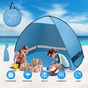SWANEW Strandmuschel Wurfzelt Automatikzelt UV 50+ Strandzelt Campingzelt Tent blau