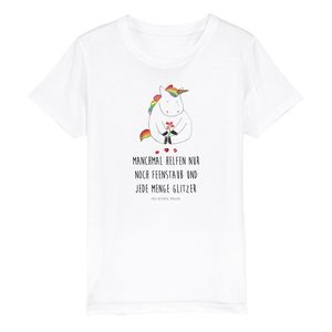 Mr. & Mrs. Panda 3-4 Jahre (98/104) Organic Kinder T-Shirt Einhorn Traurig - Weiß - Geschenk, Pegasus, Grußkarte, Kinder T-Shirt Mädchen, Einhörner, Glitzer, Unicorn