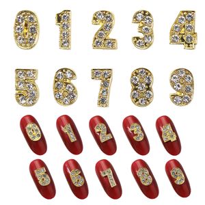 10 Stück goldene Zahlen-Nagel-Charms, Nageljuwelen, 0–9, Nagel-Strasssteine und Charms, 3D-Nagelkunst-Charms, Nagelbolzen, Nagelschmuck für DIY-Basteldekoration