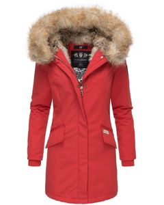 Navahoo Premium Damen Winterjacke Parka Mantel Jacke Kunstfell Gefüttert Kapuze Cristal Rot Gr. 38 - M