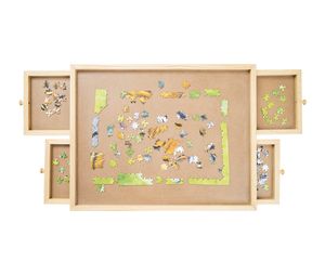 Mediashop Puzzle Tisch bis zu 500 Teile - mit 4 ausziehbaren Schubladen - Puzzlebrett aus Holz - Platz und Ordnung für maximalen Puzzlespaß - einfach verstaubau - Spielspaß für Erwachsene und Kinder