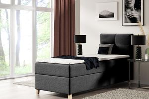 Modern Bett HELEN MINI mit Federnmatratze Einzalbett Stauraum Weich Polsterbett (Große: 100x200, Farbe: Schwarz, Seite: rechts)