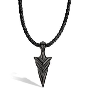 SERASAR | Pánský Prémiový Kožený Náhrdelník [Arrow] z Stainless Steel | Barva: Černá | Délka: 60cm