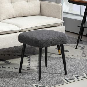 HOMCOM Fußhocker Sitzhocker Quadratischer Schminkhocker Fußstütze mit Kaschmir-Optik, Stahlbeine, für Wohnzimmer, Schlafzimmer, Dunkelgrau