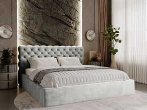 Čalúnená posteľ GRAINGOLD Chesterfield 160x200 cm Apollo - Velúrová posteľ, zamatová posteľ - Čalúnená posteľ so zásuvkou - Manželská posteľ s lamelovým roštom - sivá (Magic velvet 2218)