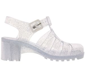 OUTSIDER by SIXTYSEVEN Sandale Schuhe durchsichtige Damen Absatz-Sandaletten Silber glitzernd, Größe:37