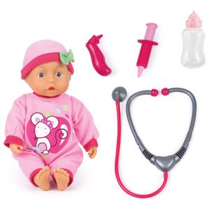 Bayer Design 93378AA Doktorpuppe, mit Babylauten, sprechend, Fläschchen, Arzt-Spiel-Set, Rollenspiele, 33cm, Rosa mit Mausmotiv