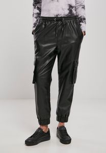 Urban Classics Damen Hose Ladies Faux Leather Cargo Pants Black-XXL