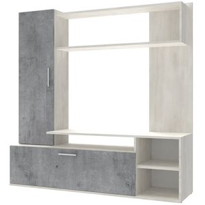 NABBI Wohnzimmerwand Schneeball - Weiß Holz / Beton