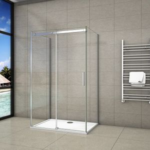 U-Form Duschkabine 120x195cm Schiebetür mit 90x90x195cm Seitenwand 6mm ESG Glas  Duschabtrennung Sicherheitsglas Klarglas