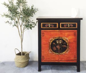 OPIUM OUTLET Kommode Sideboard Schrank Möbel chinesisch Wohnzimmer Esszimmer Schränkchen Anrichte Vintage Shabby Chic Stil Kolonialstil asiatisch orientalisch rot-schwarz