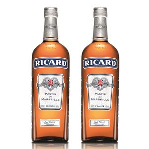 Ricard Pastis Anislikör 2er Set, Likör mit Sternanis, Spirituose, Alkohol, Flasche, 45 %, 2 x 1 L, 70502400