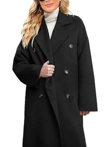 Damen Trenchcoats Doppeltreihige Jacke Casual Übergangsmantel Knopfleiste Winter Mantel Schwarz,Größe M