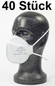 40 Stück FFP2-Maske, , gepolsterte Nasenbügel verstellbares Band mit Schnappverschluss Atemschutzmaske Staubmaske weiß, Gummiband hinterm Kopf, angenehmes Tragen