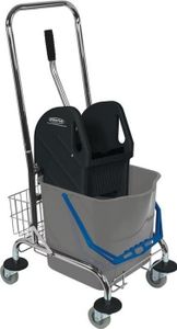 Čistiaci vozík Vedro 1x27 l, lis, úložný kôš STA SPRINTUS