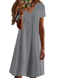 Sommerkleid Damen Knielang Strandkleider Kurzarm T-Shirt Kleider A-Linie Minikleid Grau,Größe 3Xl