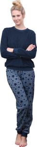 Damen Frottee Pyjama Schlafanzug mit Bündchen Sterne als Motiv - auch in Übergrößen 93020 ; marine , 36