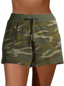 ydance Große Größe Damen Sport Camouflage Print Freizeitshorts Sommer Shorts Mit Kordelzug,Farbe: Armeegrün,Größe:XL