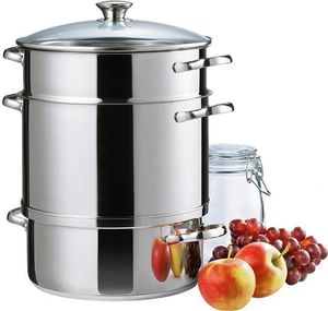 Kelomat Dampfentsafter 3 teilig Ø27 cm 10 Liter Edelstahl Glasdeckel Induktion Kelomat Dampfentsafter 3 teilig Ø27 cm 10 Liter Edelstahl Glasdeckel Induktion
