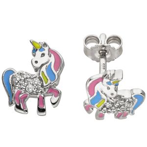 JOBO Kinder Ohrstecker Einhorn 925 Silber 14 Zirkonia Ohrringe Kinderohrringe