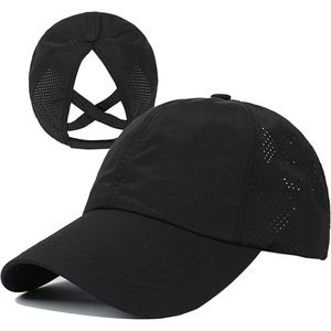 Damen  Cross Ponytail Baseball Cap Verstellbares hohe,  Sporthut(Black)