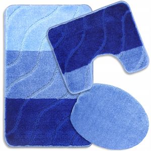 Badteppich Set 3-tlg. River - Badezimmer Teppich Rutschfest & Weich - Badteppich, Badvorleger - Badematten Set Blau 50x80 cm