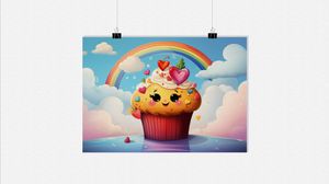 Himmel Cupcake Poster - Regenbogen - Kinderzimmer Poster - Niedlich Poster - 71x51cm - Perfekt zum Einrahmen