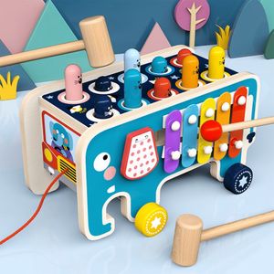 Holz Hammerspiel Klopfbank mit 2 Schlägeln Holzspielzeug Blau Montessori Spielzeug Geschenke für Jungen und Mädchen