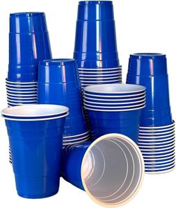 Blaue Becher 50 Blue Party-Becher - Beer-Pong American Original 500 ml - Große Plastik-Becher | Bier-Pong - Trinkbecher - mehrere Farben | 16oz College & Geburtstag