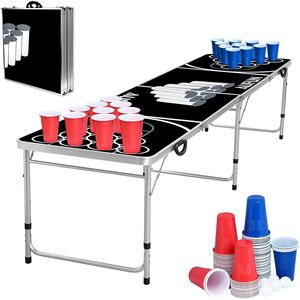 YARDIN Beer Pong Tisch Beer Pong Table Höhenverstellbar Klappbarer Partyspiele Trinkspiele inkl. 5 Bälle und 100 Bechern in Rot und Blau (je 50 STK)