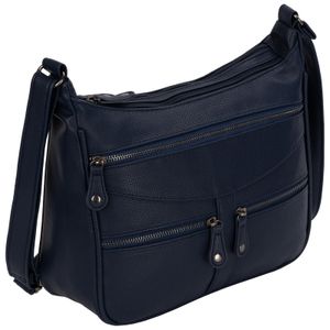 Damen Tasche Schultertasche Umhängetasche Crossover Bag Leder Optik Handtasche Navy