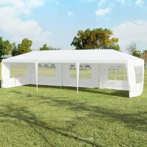 COSTWAY 3x9m Gartenpavillon Partyzelt mit 5 abnehmbaren Seitenwände Bierzelt UV Schutz Gartenzelt Faltpavillon Weiß