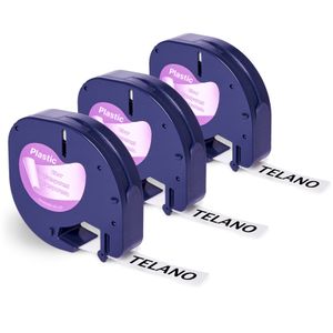 3x Telano 12267 kompatibel Etikettenband als Ersatz für Dymo Etikettenband transparent Kunststoff, schwarz auf transparent (S0721550) für Dymo LetraTag LT-100H LT-100T/110T XR - Clear Plastic Band 12mm x 4m