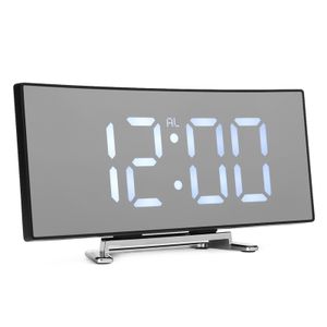 Digitaler Wecker Uhr mit LED Gebogener Spiegel Großer , USB Stiller Wecker Mit Temperatur- Und Schlummermodus, Harz, Weiß