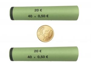 3707  EURO MÜNZHÜLSEN vorgefertigt und gerollt für 50 Cent Münzen ( 120 Stück)