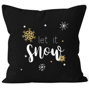 Kissenbezug Weihnachten Winter Let it snow Spruch Schnee Eiskirstalle Schneeflocken Kissenhülle Baumwolle Autiga® schwarz 40cm x 40cm