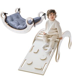 Montessori Rocker Kletterbogen mit rutsche Kinder Baby Regenbogenwippe Bogenwippe weichem hellgrauen Kissen Rutsche Kletterwand Gleichgewichtst XL