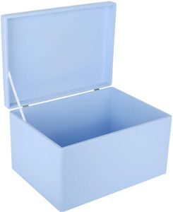 Creative Deco Modrá drevená škatuľa s vekom | 40 x 30 x 24 cm (+/- 1 cm) | Pamäťová schránka Detská veľká škatuľa Drevená škatuľa s vekom a držadlami | Ideálna na dokumenty Cennosti Hračky a nástroje