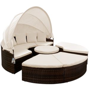 CASARIA® Sonneninsel Lounge Set ø230cm Polyrattan Faltbares Sonnendach Tisch 7cm Auflagen Wetterfest Outdoor Sonnenliege Gartenliege, Farbe:braun