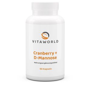 Vitaworld Cranberry + D-Mannose | 90 Kapseln | Mit L-Methionin und Zink | Unterstützt das Immunsystem | 25% Proanthocyanidine | Vegan