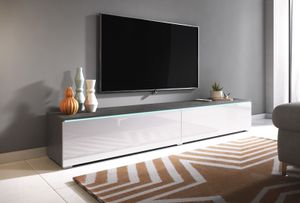 Minio, TV-Schrank, TV-Lowboard "DONNA", 180cm, stehend, hängend, Matera / Weiss Farbe
